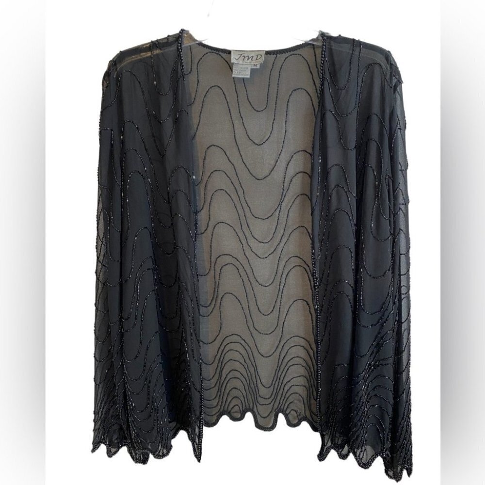 Vintage JMC New  York Black Hand Beaded Sheer Jacket Ladies M